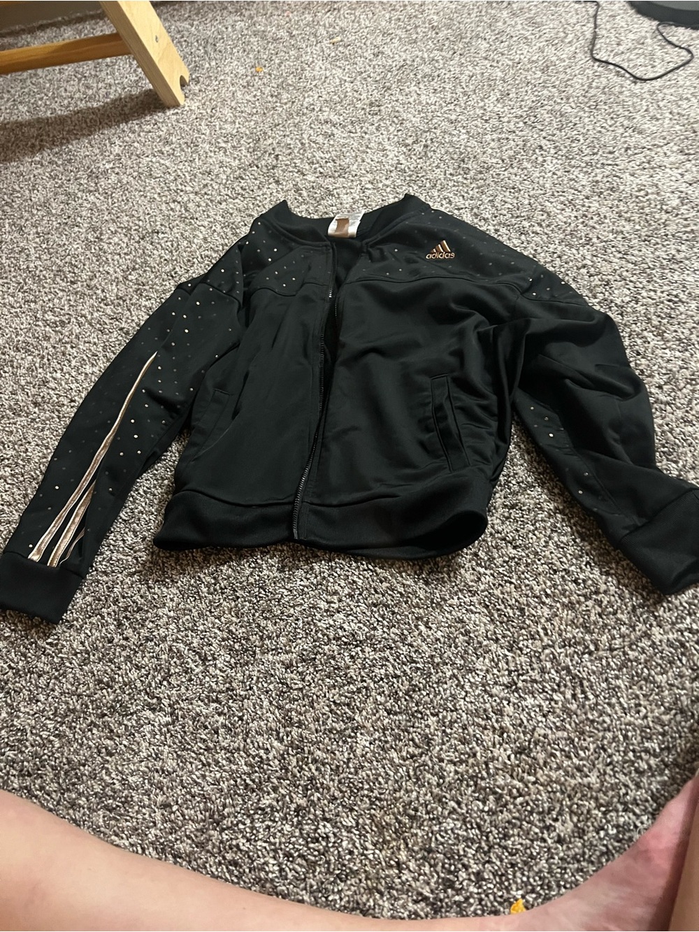 adidas Black Kids Zip Jacket with Rose-Gold Accents